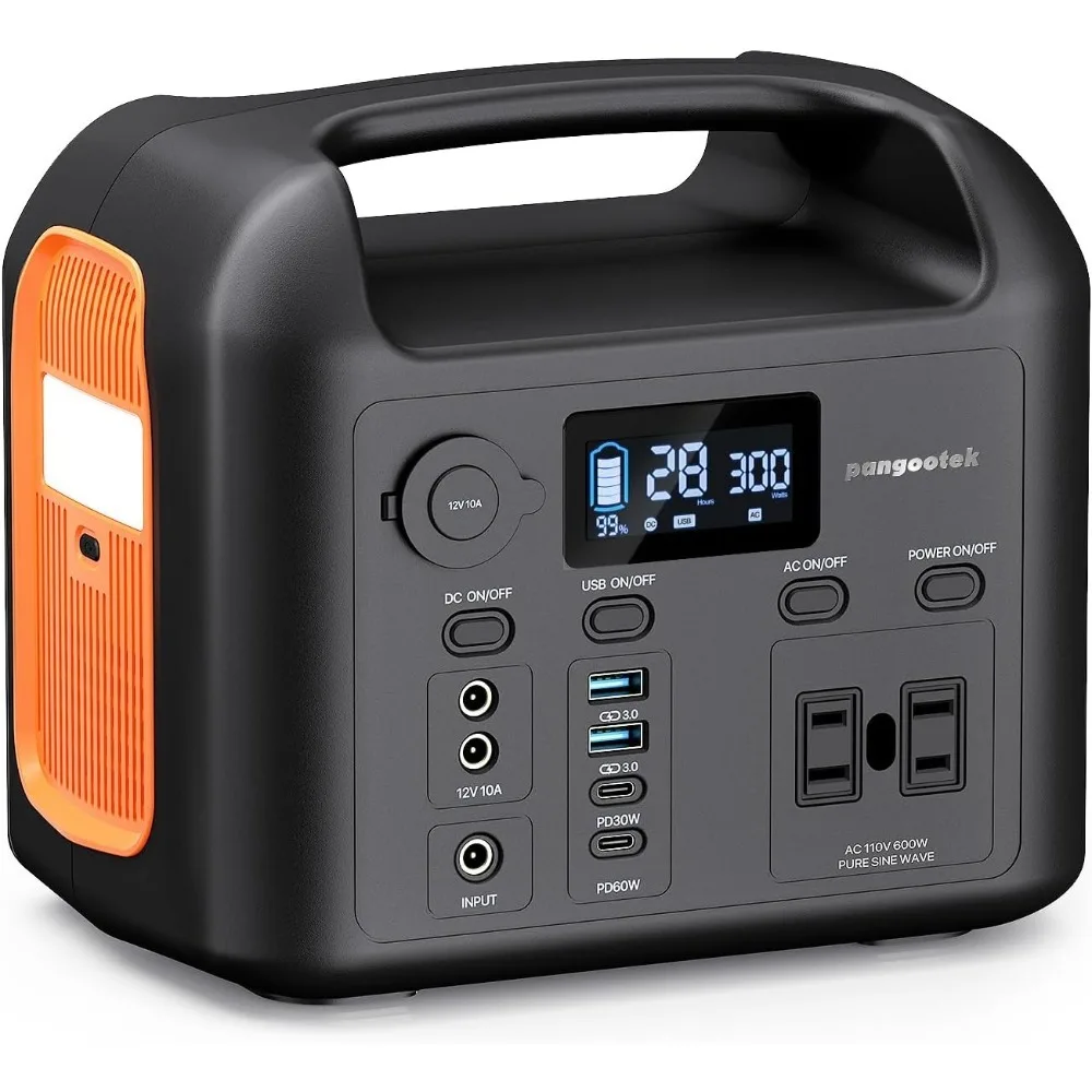 

600W Portable Power Station with 1200W Peak Output, 299Wh LiFePO4 Battery, Solar-Capable, Pure Sine Wave 110V AC Outlets, Car Ou