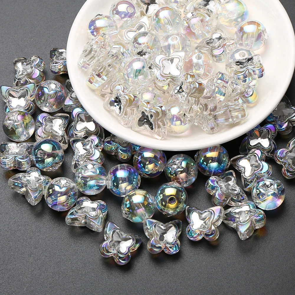 

10Pcs Randomly Mixed Acrylic Beads Round Butterfly Shaped Beads For DIY Handmade Pacifier Chain Necklace Bracelet Jewelry Making