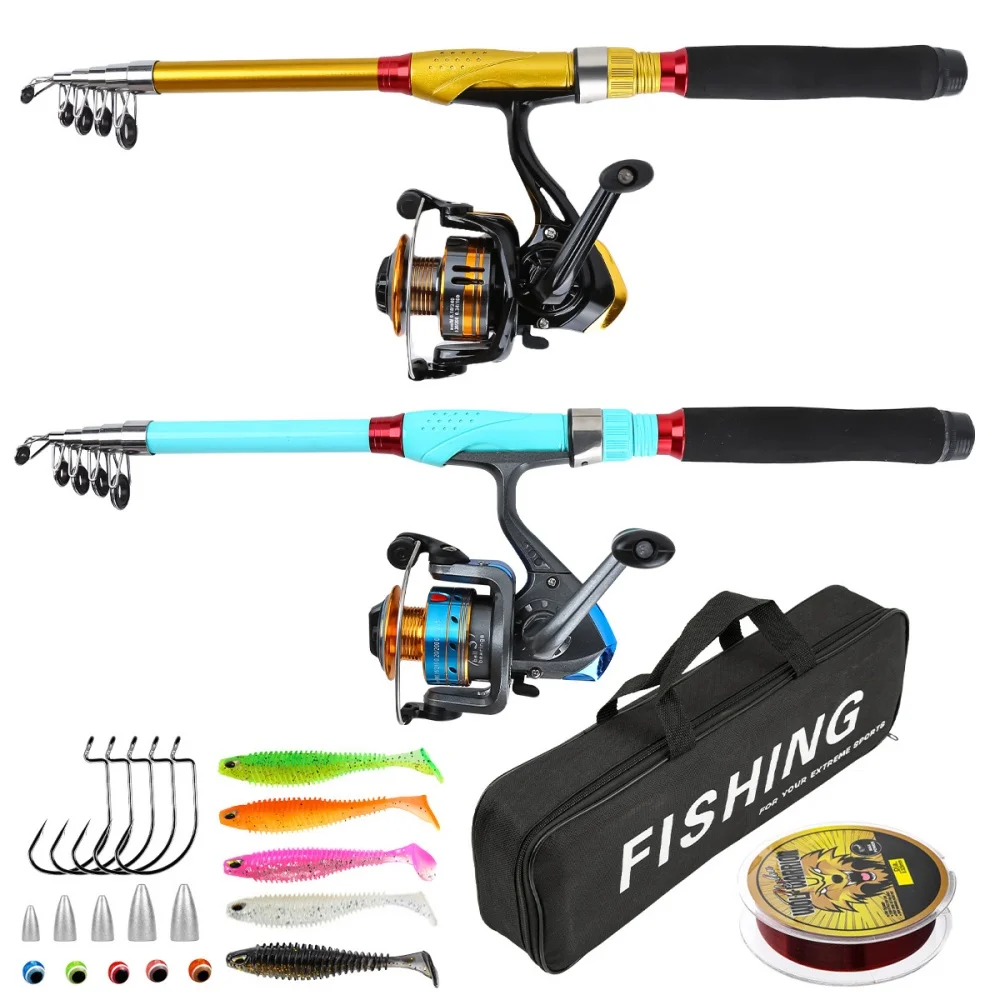 

Professional All-in-One 1.8m Telescopic Dual Rod & Reel Set With Lures Hooks Line Portable Carry Bag Seawater Freshwater Fishing