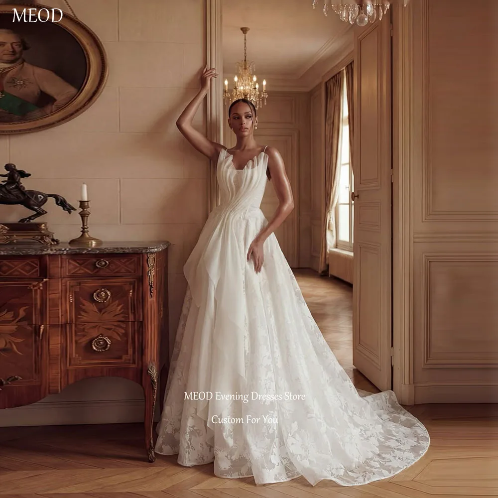 

MEOD White Strapless A Line Wedding Dress Spaghetti Strap Backless Bridal Gown Elegant Lace Appliques Robe De Mariée Customized