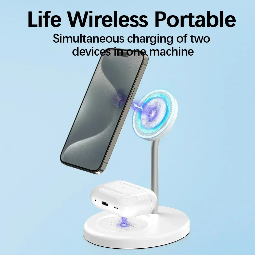 Magnetic 2 in 1 Wireless Charger Stand For MagSafe iPhone 16 15 14 13 12 Pro Max AirPod Pro2 Fast Phone Charging Station Holder image 5