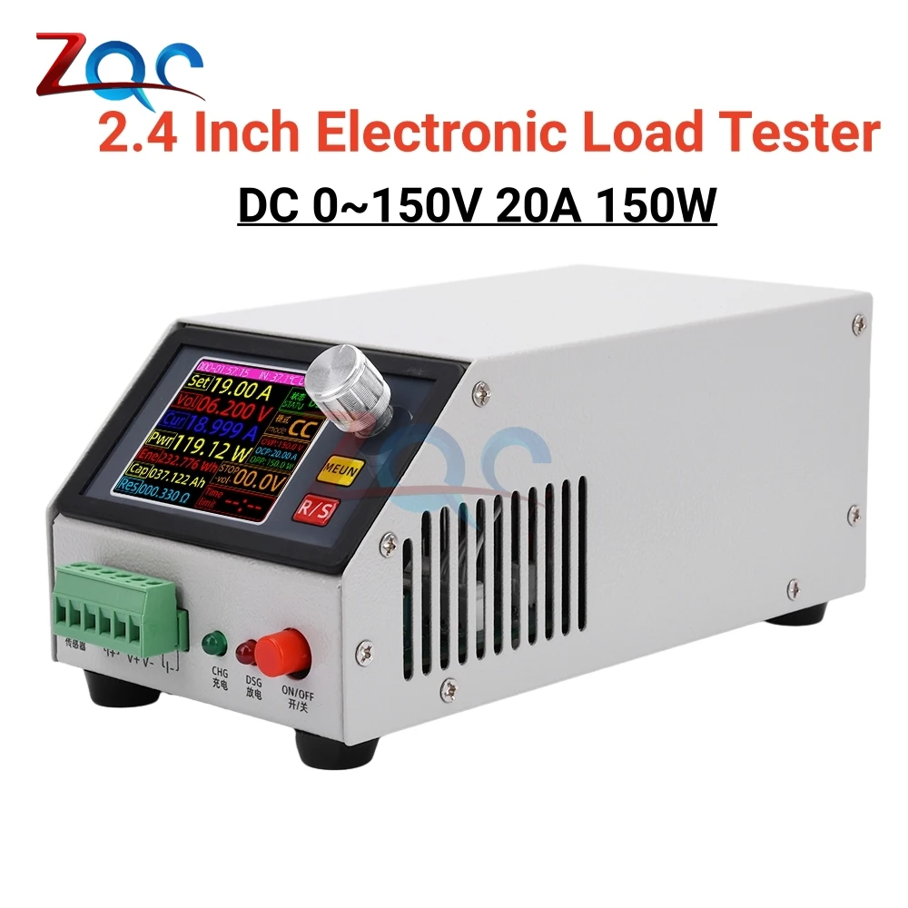 DC 12V kolorowy ekran sterowanie numeryczne elektroniczny tester obciążenia stały prąd napięcie DC 0 ~ 150V 20A 150W z sondą temperatury