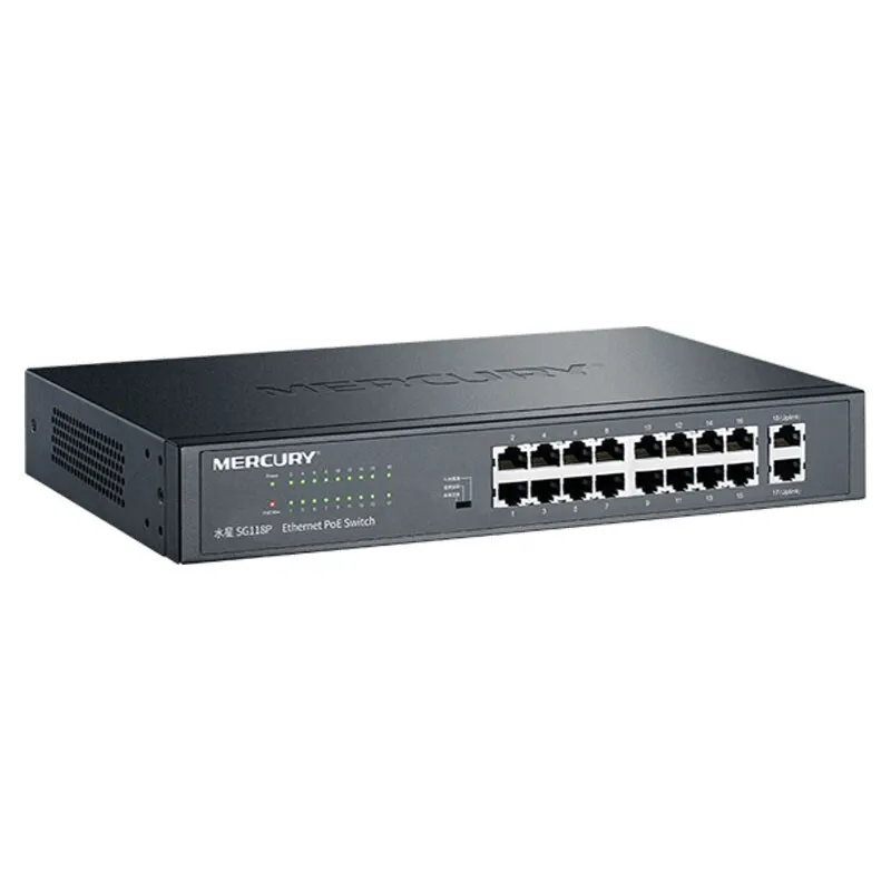 MERCURY SG118P-conmutador Gigabit PoE de 16 puertos, conmutador GE de 2 puertos, 18X10/100/1000Mbps, RJ45, 250W PoE, 30W por puerto, Plug and Play