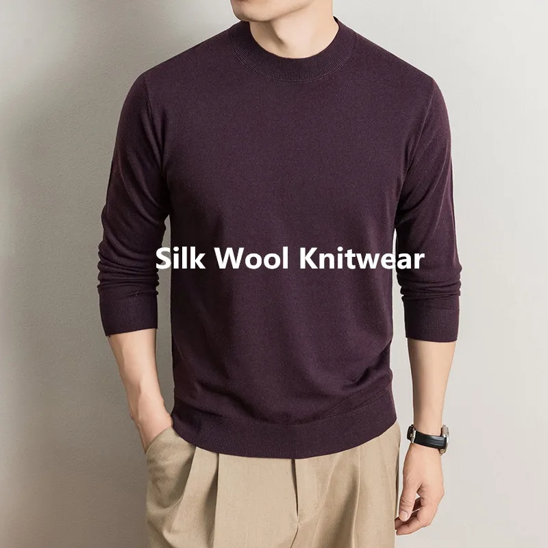Good Cheap Silk Knitwear Men Spring Autumn Casual O-Neck Slim Knit t-shirt Long Sleeve Thin Jumper Pullover Knitting Tops