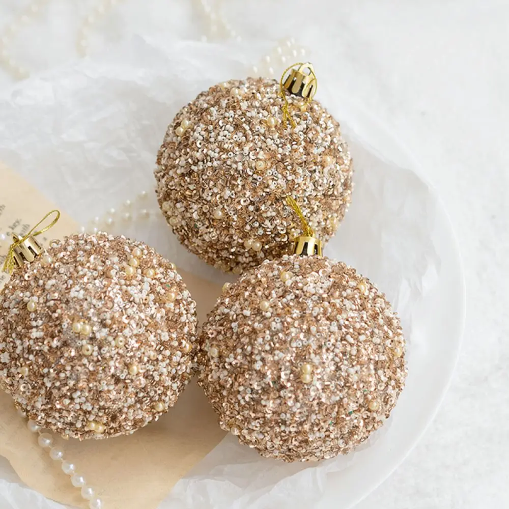 Festive Champagne Xmas Tree Ornaments Hanging Baubles Set Shiny Decorative Spheres Holiday Party Home Event Interior Decor