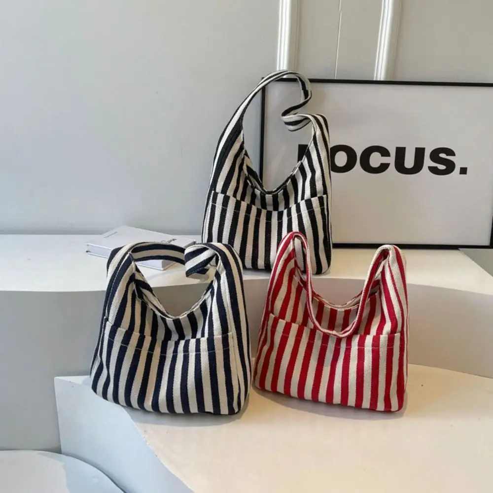 Multi-function Women Handbag Fashion Large-capacity Canvas Bag Makeup Bags Striped Small Fresh Handbag Korean Style Bag