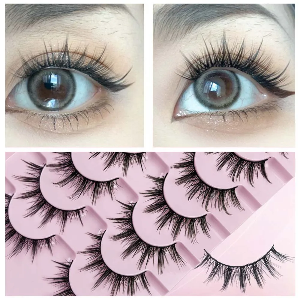 

7Pairs Cat Eye Big Devil False Eyelashes L Curl Full Strip Cat Eye Fake Lashes Oblique Natural Faux Mink Lashes Women Lady