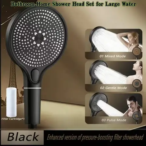 15cm Round High-Pressure Spray Head Water Saving Soft Nozzles Shower Head Set 3 Jet Modes Easy Install