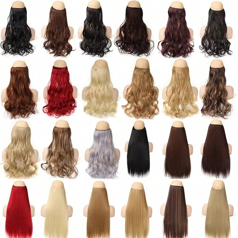 Synthetic Wig Fish Line Hair Extension Piece Length 60cm Straight Hair Curly Hair Daily Wear Suitable for All Women