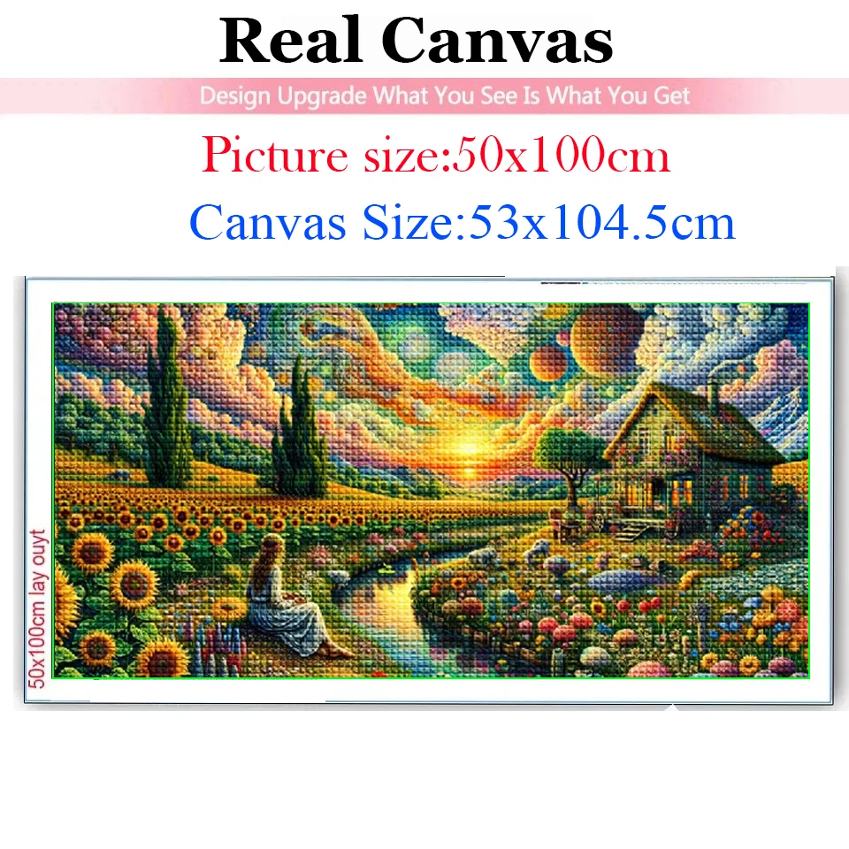 5D DIY Sunflower Spring Blossom FarmField,Clouds Landscape Full Square Round Diamond Painting Cross Stitch Diamond Embroidery