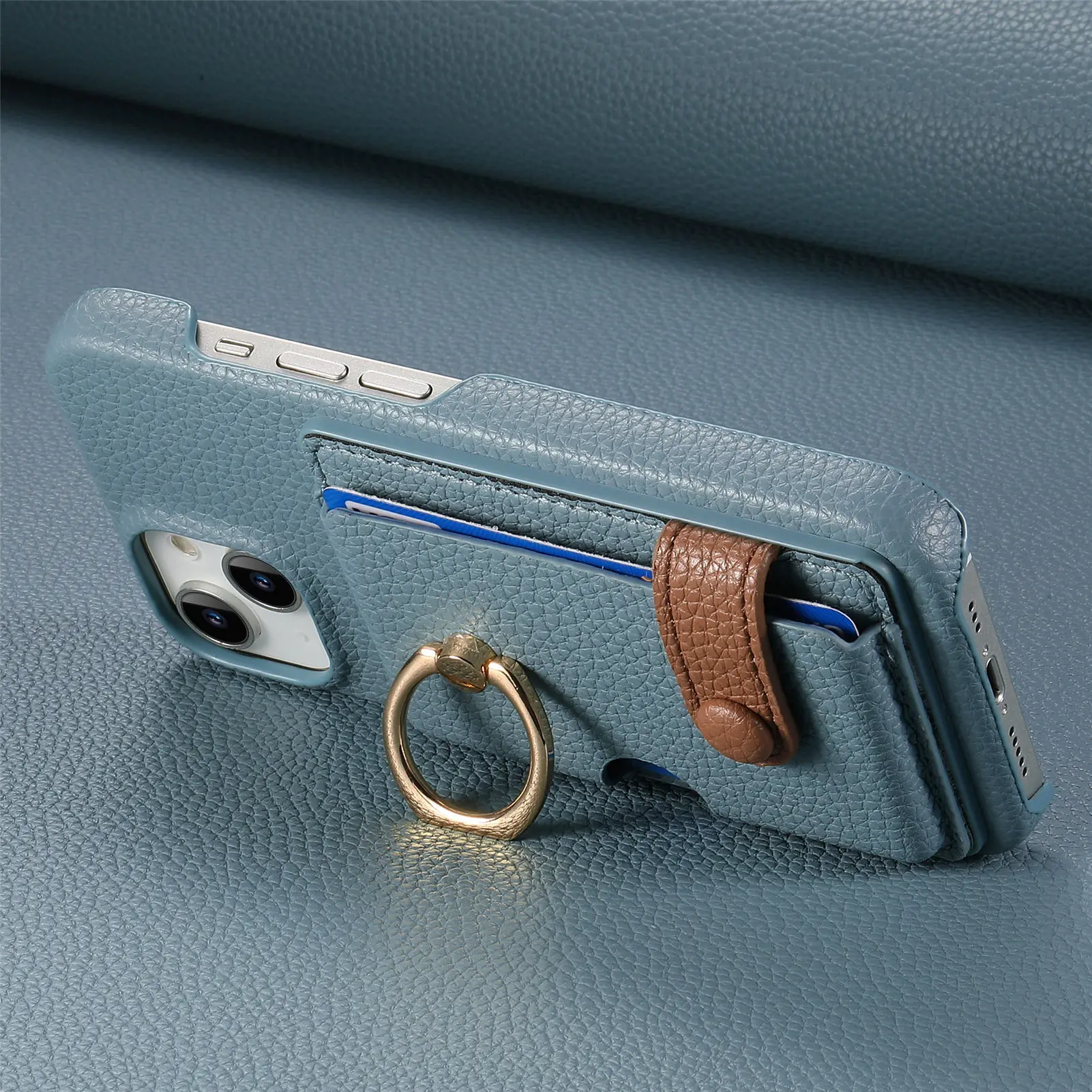 Leather Ring Support Phone Case for IPhone 17 Air 16E 18 16 15 14 13 12 11 Pro Max Plus Wallet with Card Holder Shockproof Cover