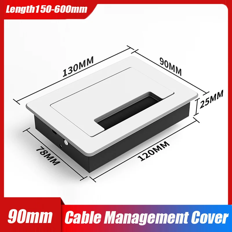 120x600 Aluminum Alloy White Cable Grommet with Brush, Dust Proof Hole Cover for TV Cabinet Computer Desk, Wire Management 1PCS