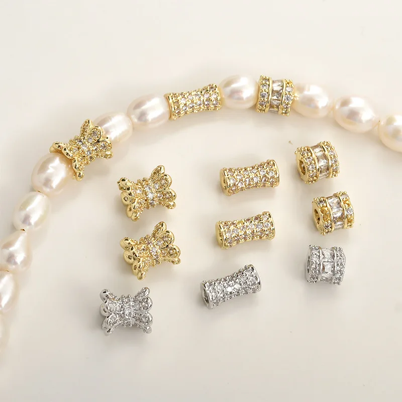 

Медные бусины с покрытием под 14-каратное золото, длинные цилиндрические, инкрустированные цирконами, для рукоделия, изготовления ожерелий и браслетов, фурнитура