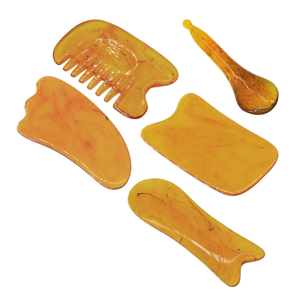 

5 шт. набор скребковых пластин из натуральной смолы, массажный инструмент из пчелиного воска для лица, шеи, плеч, спины, ног, облегчения боли в ногах, скребковая доска