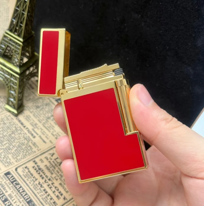 Luxury Enamel Side‑Wheel Lighter,Plated Refillable Butane Ping Sound Metal Lighter,Vintage Smoking Accessory Men Cigar Cigarette
