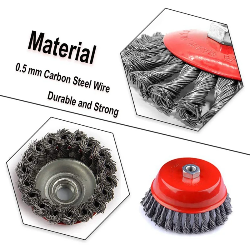 

AS94-4-Piece Set Of 75Mm/100Mm Wire Wheel Cup Brush Set Suitable For Internal Teeth Of Angle Grinder M14 Kit