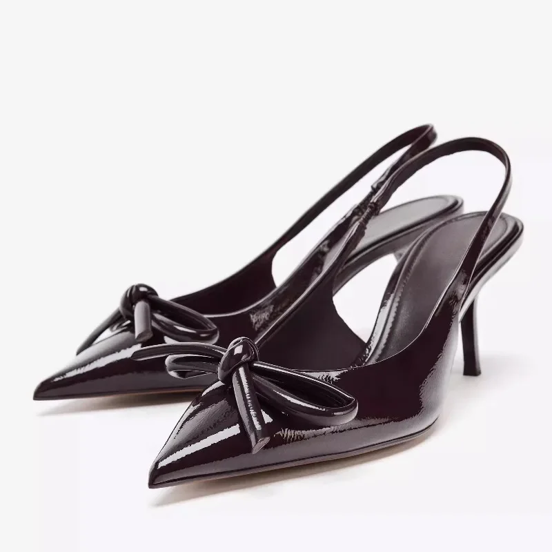 

bowknot Elegant Pointed Toe pumps mules Women sandals Fashion brand Slingback Party Dress Shoes sexy designer high heels Women