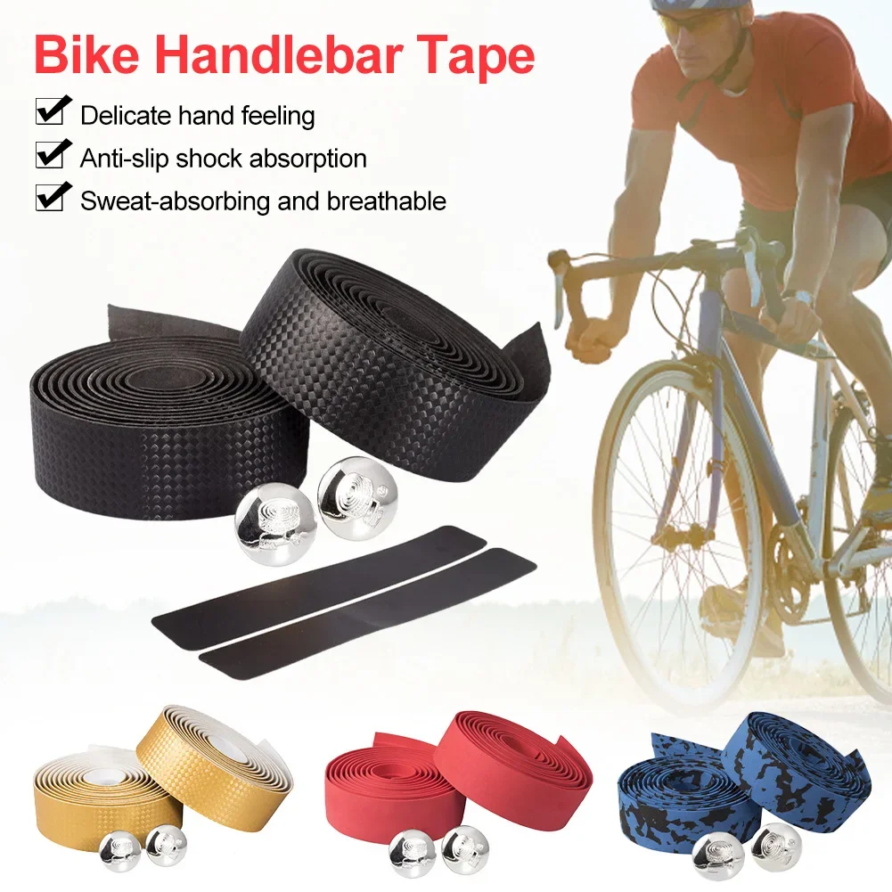 2Pcs Carbon Fibre Bicycle Handlebar Tape, Non-slip Shock Absorption Road Bike Bar Straps Cycling Handle Grip with Bar End Plugs