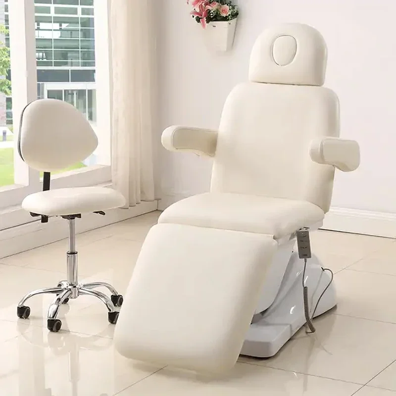 2026 Heavy Duty Mobile Electric Facial Bed Disassembled Armrest Adjustable Height White Treatment Bed With 3 Motor
