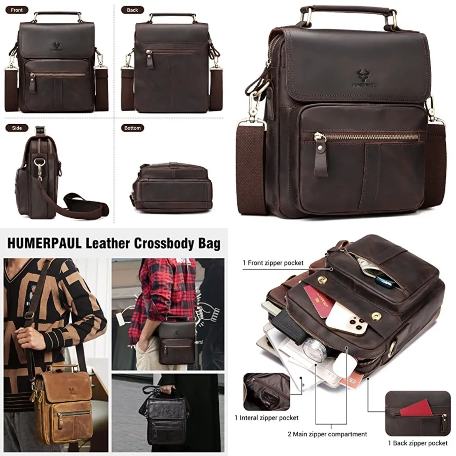 

Leather Messenger Bag for Men, Shoulder Crossbody Bag with Adjustable Straps for Work Business