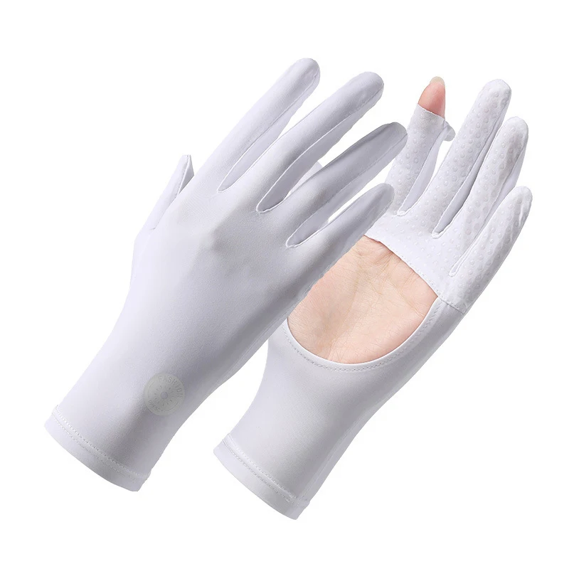 Guantes de protección solar para mujer, manoplas transpirables con palma hueca Anti ultravioleta, dedos abiertos, pantalla táctil, seda de hielo, Verano