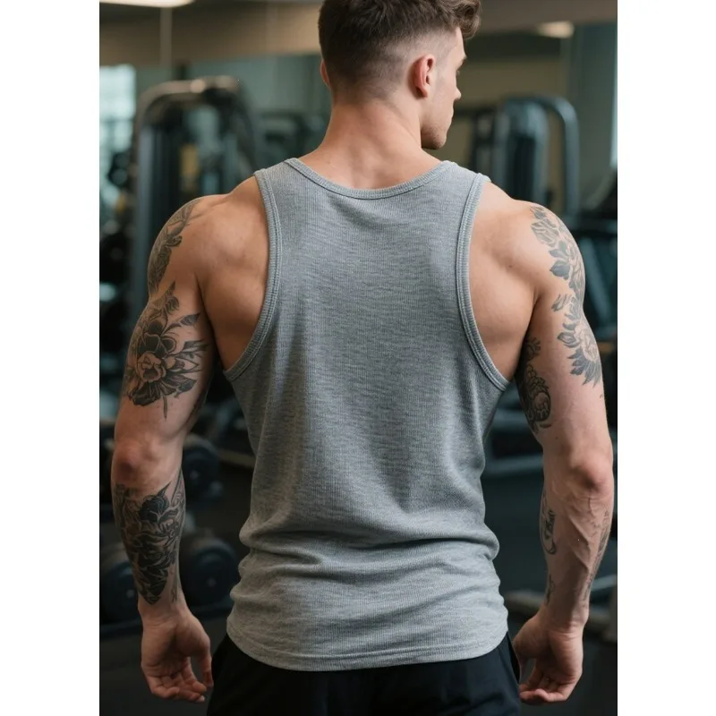 Vertical Striped Elastic Sports Vest for Men Summer Fitness Muscle-showing T-shirt Sleeveless Vest Thin and Slimming Undershirt