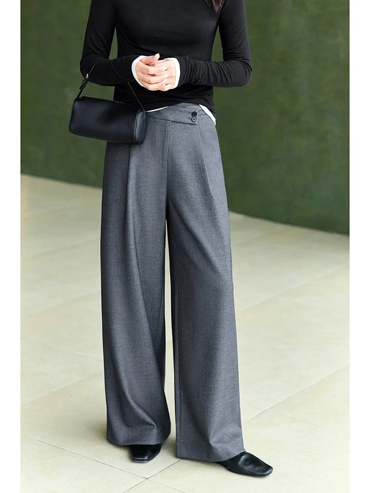 

Ningxia BC, цвет ветра, пряжа, широкие брюки, длинные брюки против морщин, шерстяная ткань премиум-класса, эффект похудения с высокой талией