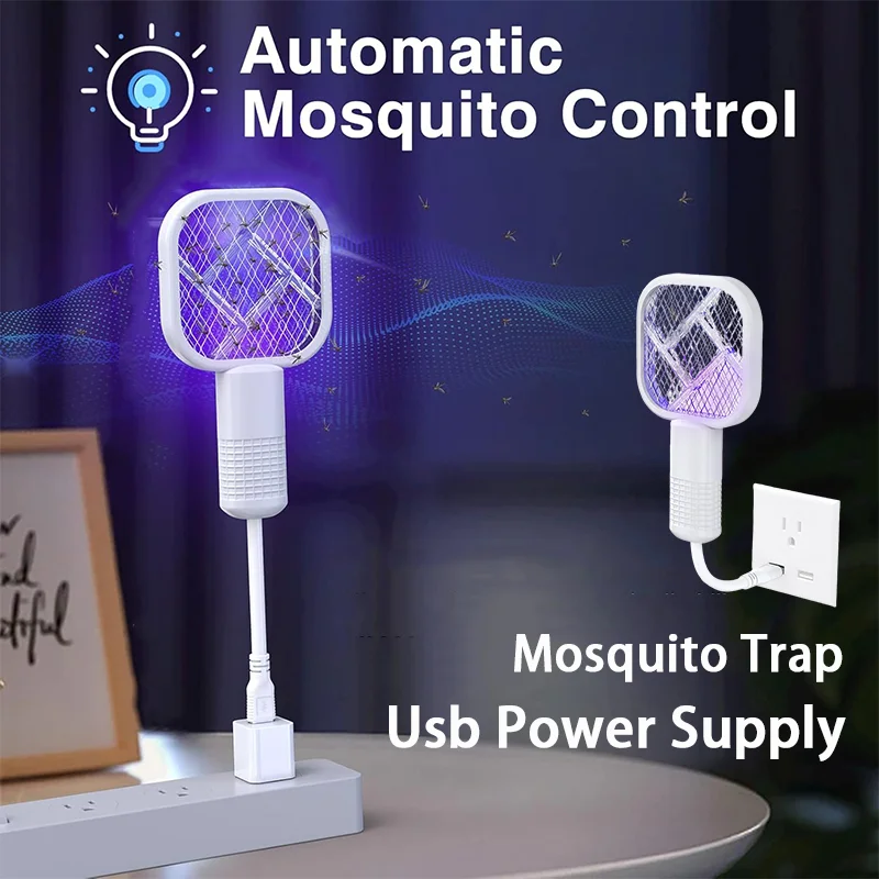 2in1 Electric Mosquito Swatter UV Light Bug Zapper Rechargeable Fly Killer Racket Portable Outdoor Pest Control for Garden
