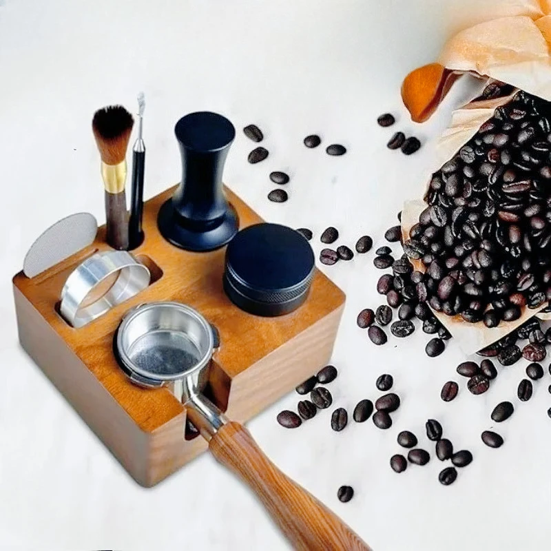 

51/54/58mm Espresso Tamping Station Wooden Coffee Tamper Stand Square Adjustable Coffee Tamper Holder Coffee Accessory Home Use