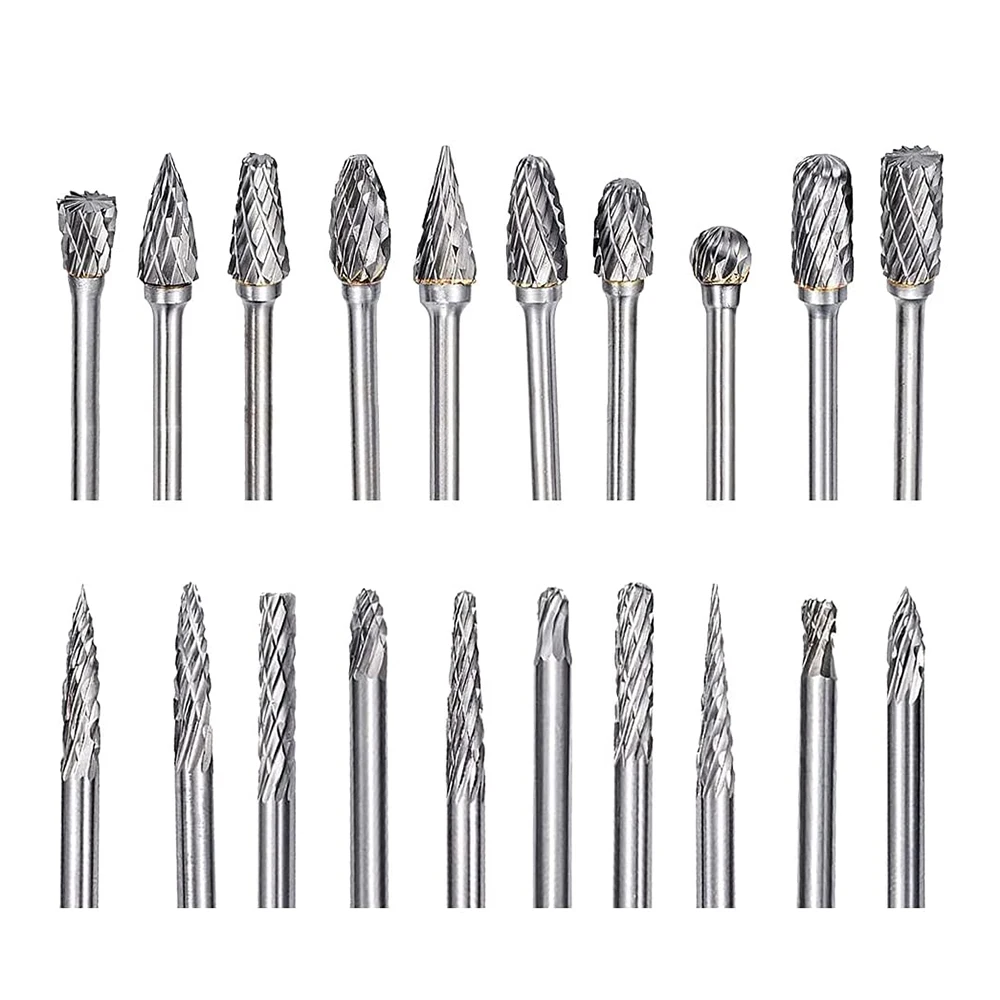 20 Pcs Carbide Double Cut for Dremel Carving Bits with 1/8 inch Shank and 1/4 inch Head Length Tungsten Carbide Rotary