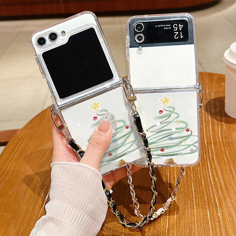 شجرة عيد الميلاد نمط المعادن الحبل قضية الهاتف لسامسونج غالاكسي Z Flip5 Flip6 Flip 7 FE 7 6 4 5 3 5G لينة غطاء قابل للطي من البولي يوريثان #3