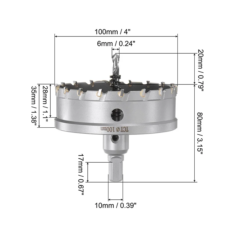 Uxcell 100mm Dia TCT Hole Saw Carbide Tip Core Drill Bit Cutter Tools Drilling for Stainless Steel Metal