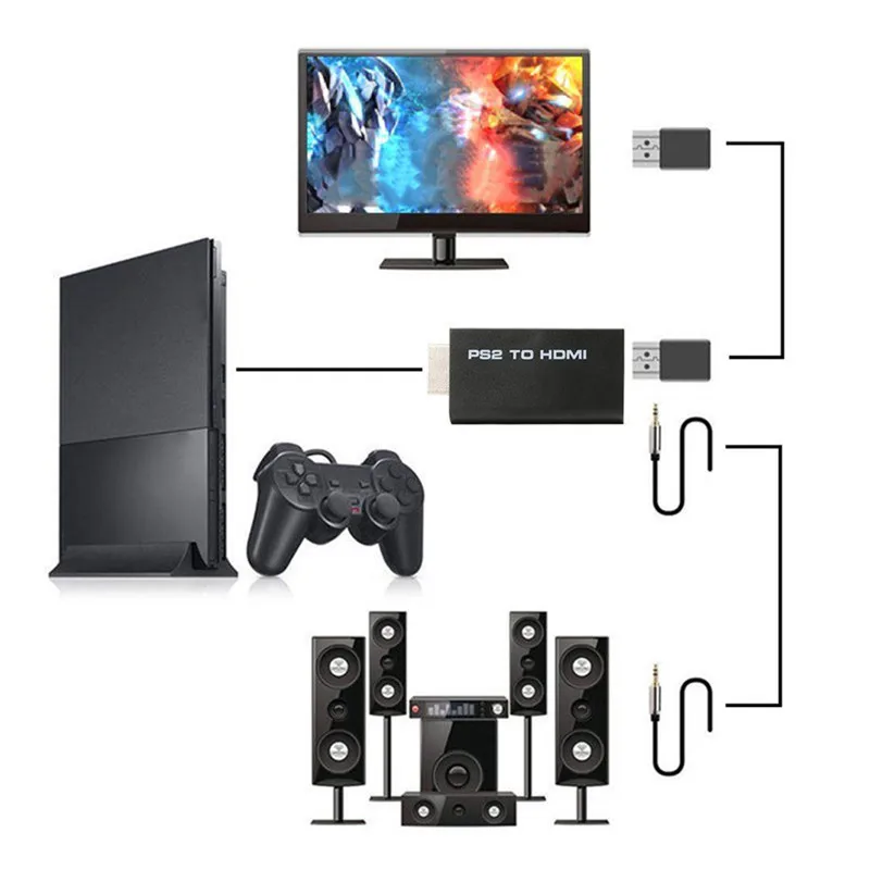 PS2 To HDMI 480i/480p/576i Audio Video Converter Adapter With 3.5mm Audio Output Supports For PS2 Display Modes