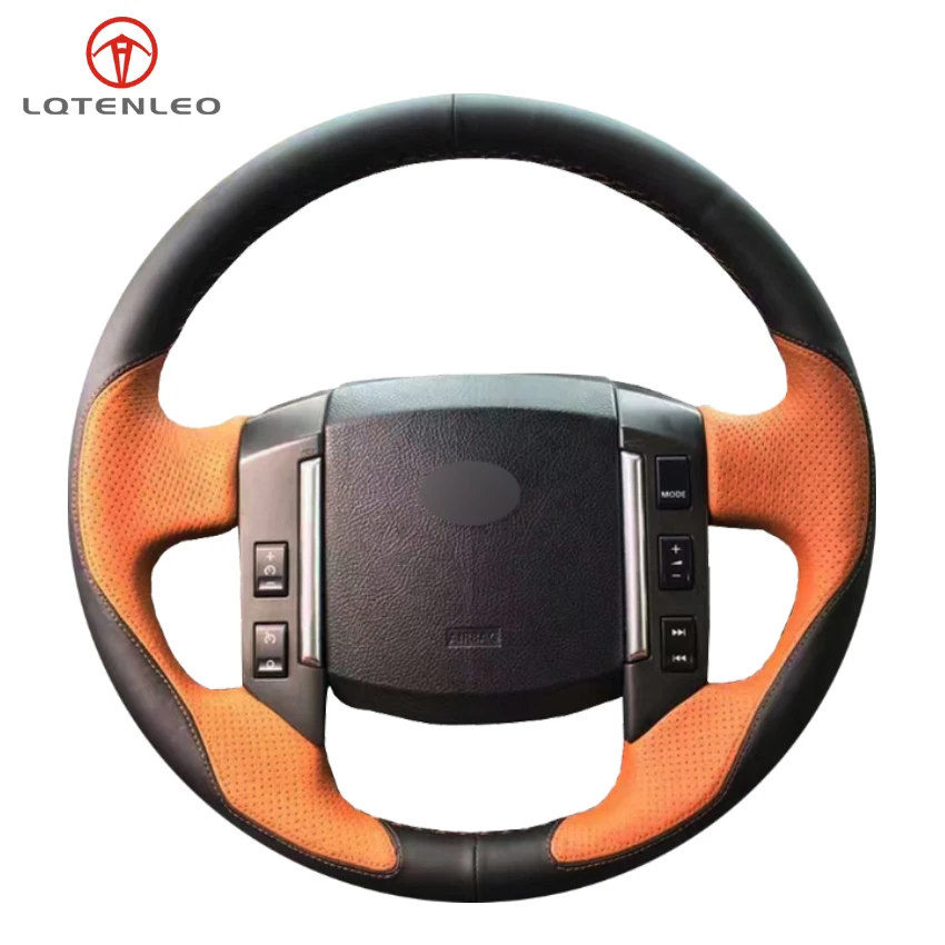 LQTENLEO Black Orange Leather Hand-stitched Car Steering Wheel Cover for Land Rover Freelander 2 2007 2008 2009 2010 2011 2012