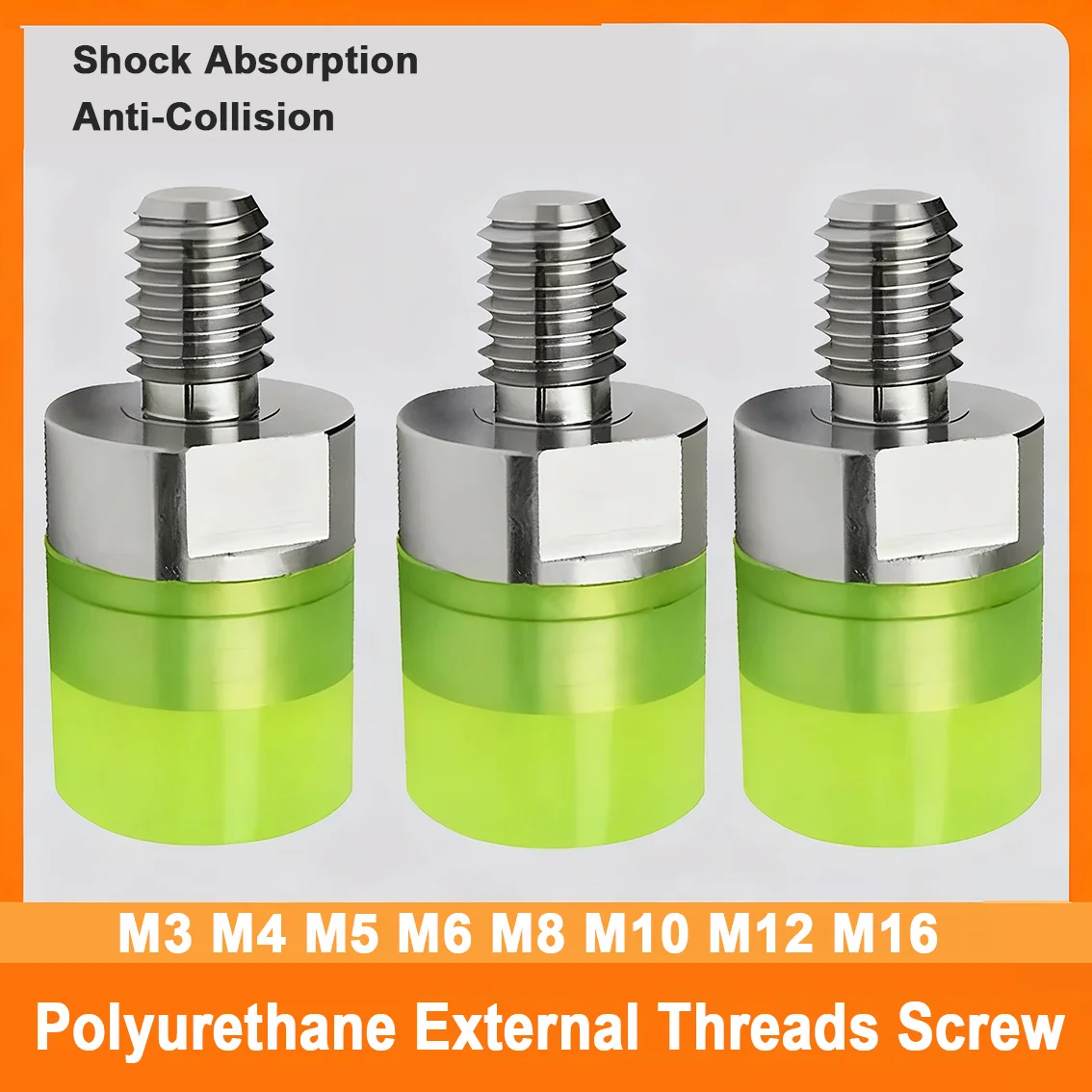 1 Buah Sekrup Baja Tahan Karat Berlapis Poliuretan Benang Eksternal untuk Bantalan Silinder Anti-tabrakan Blok Penyangga Tahan Aus