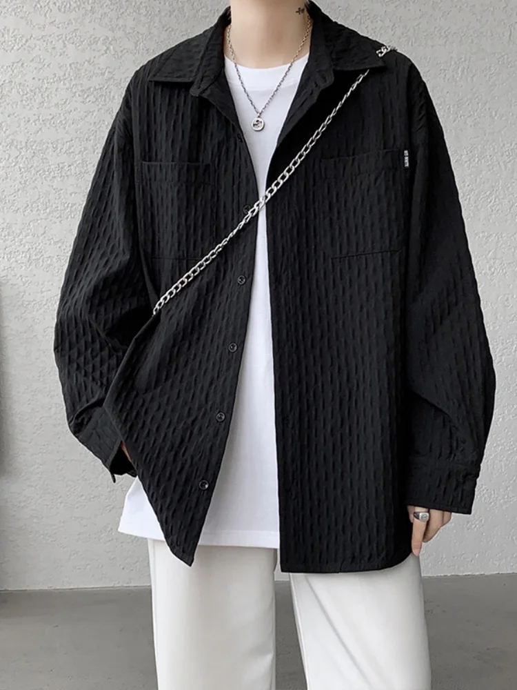 Textured Embroidered Workwear Long Sleeve Shirt for Men Spring Autumn High Fashion Cool American Brand Large Size Shirt Jacket