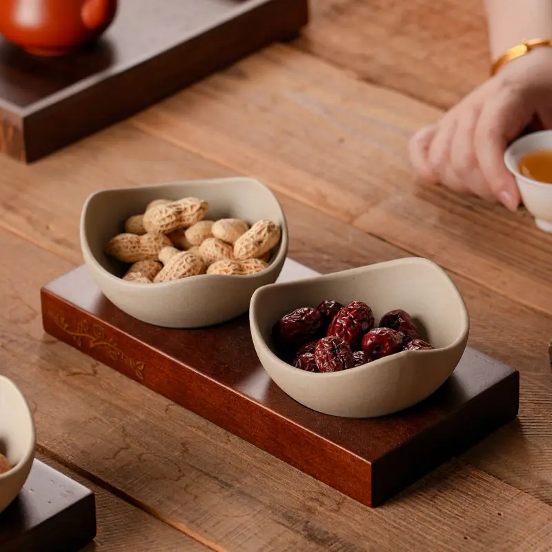 

Creative Ceramic Dried Fruit Plate Acacia Wood Tray Living Room Candy Nuts Snack Bowl 3 Piece Set Fruit Salad Dessert Bowl New