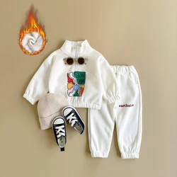 Baby Set Winter Herbst Verdicken Half-Zip Fleece Jacke + Hose Baby Jungen Trainingsanzug Kinder Kleidung Kleinkind Mädchen Kleidung outfit