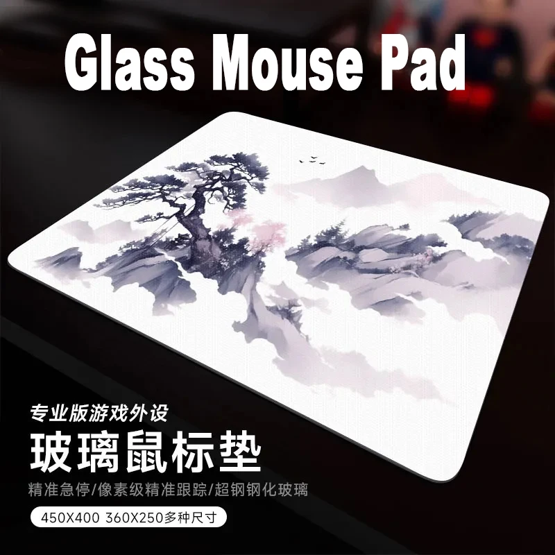 

Chinese ink Painting Style Glass Gaming Mouse Pad XS Smooth Frosted Surface Desk Mat Tempered Upgrade FPS Office Accessories Pad