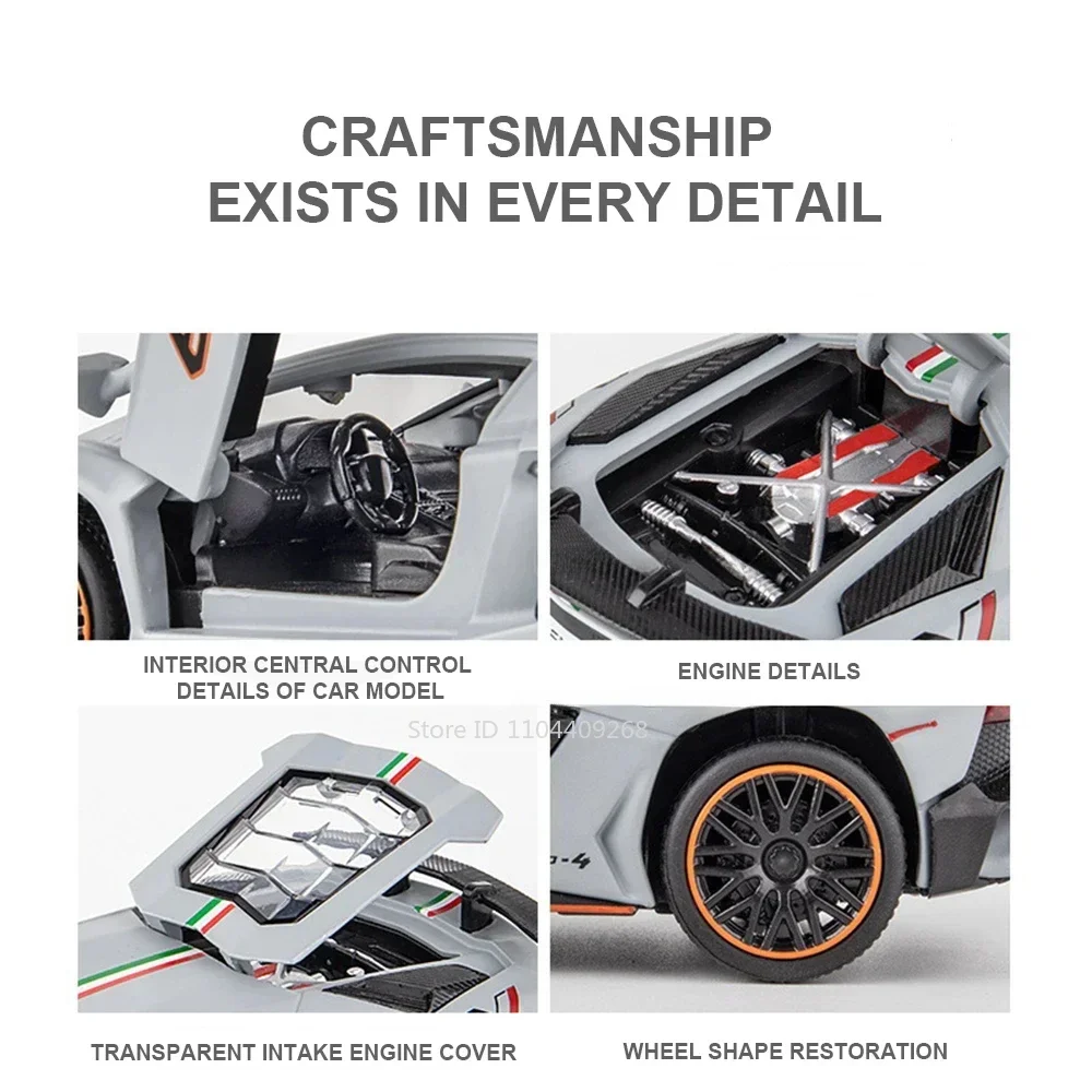 1:32 Lambo LP780-4 Sian modèle Miniature jouets moulés sous pression portes de voiture ouvertes avec son lumière retirer véhicules pour enfants jouet cadeau