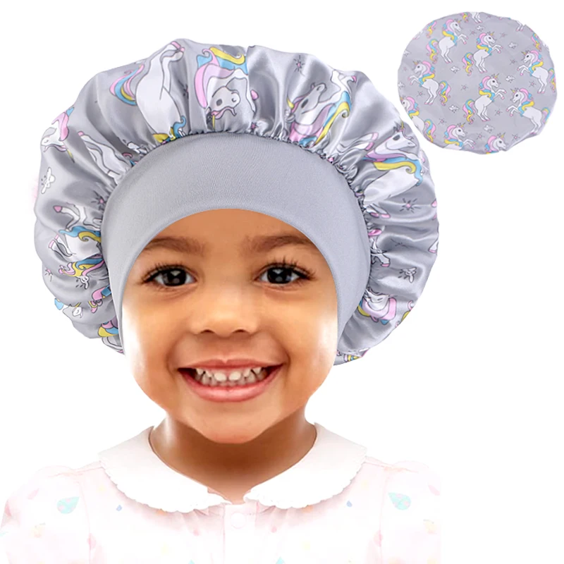 Cartoon Baby Kids Print Satin Bonnet Sleep Hat Cap for Curly Hair Adjustable Silky Satin Cap for Toddler Night Sleep Caps Beanie