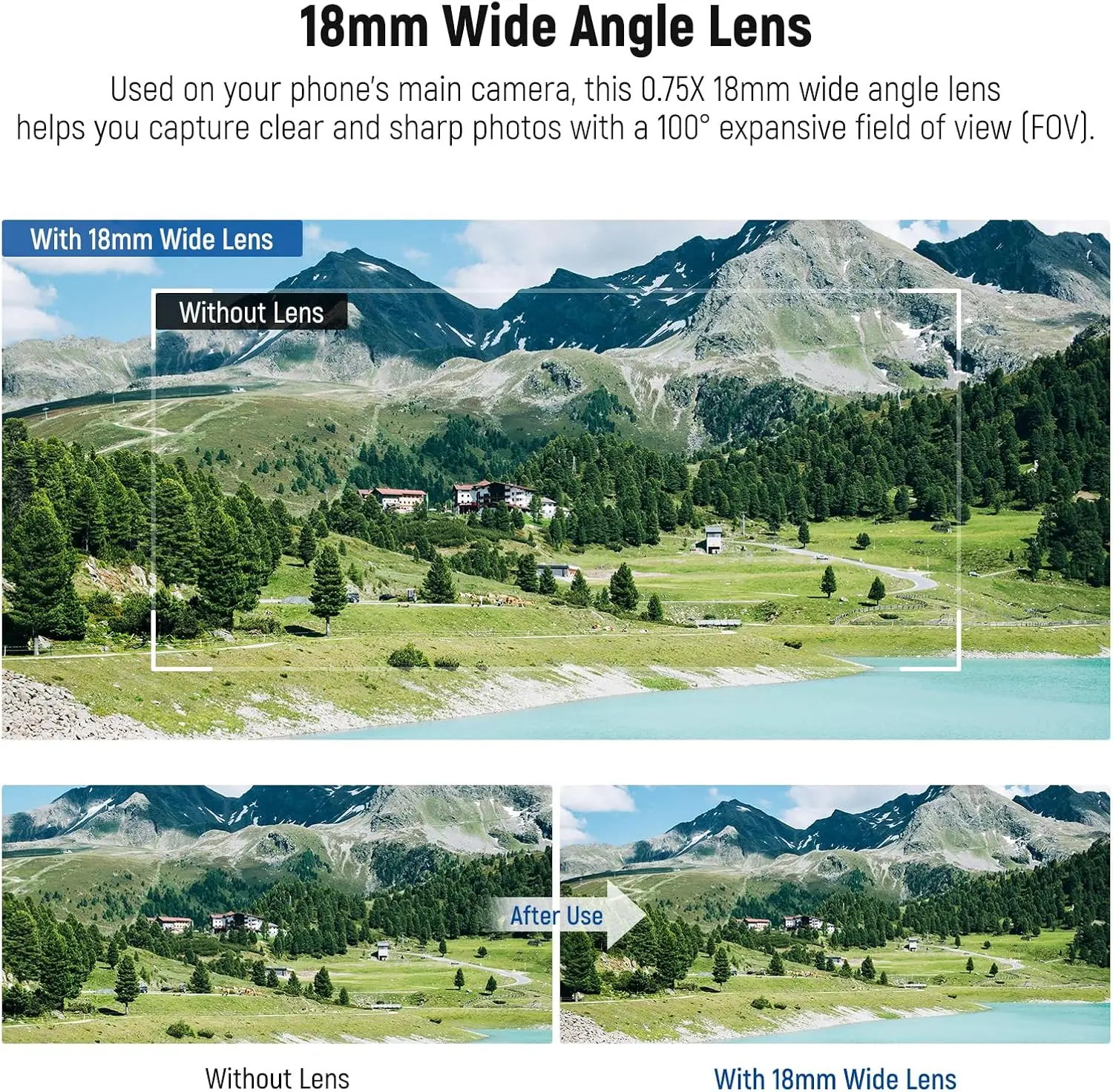 NEEWER 18mm Wide Angle Lens with 17mm Threaded Phone Camera Lens Clip for iPhone Android Samsung for Mobile Photography