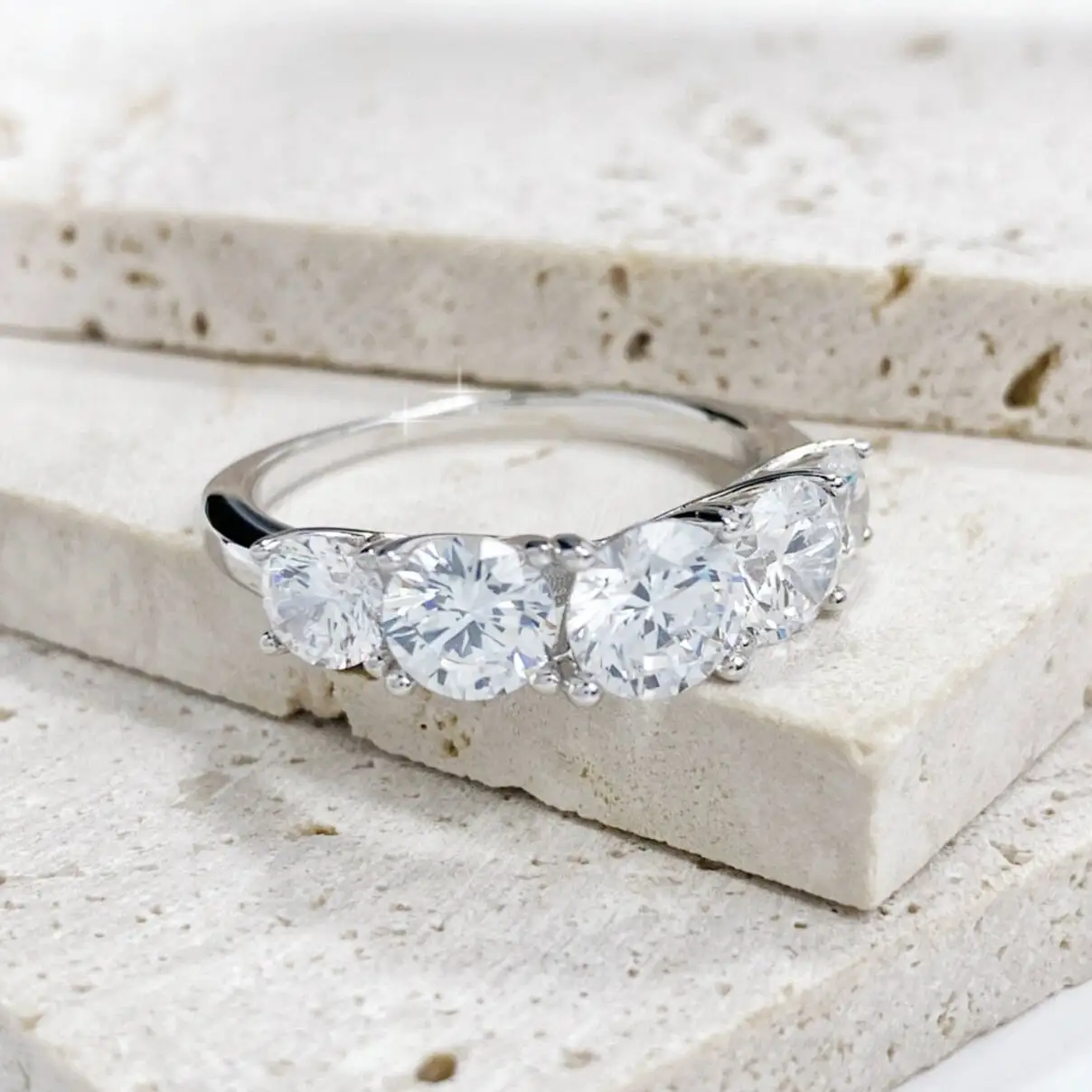 3.6CT جميع خواتم مويسانيتي للنساء 5 أحجار متألقة ضياء خاتم الزواج 100% مجوهرات من الفضة الاسترليني