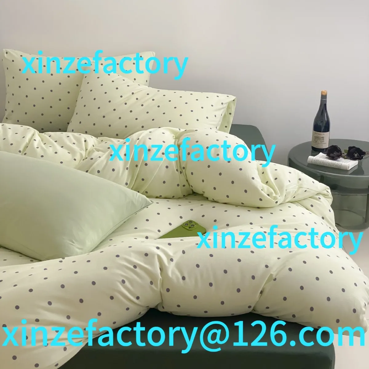

Customizable simple printing polka dot pure cotton printing bed four-piece set washable