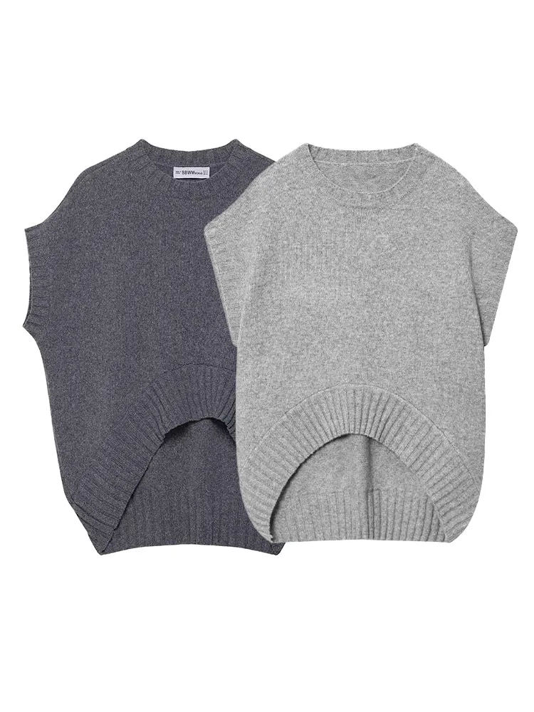 

HH Women New Fashion Simple Crew Neck Loose Versatile Resilience Pullover Vest Female High Street Casual Sleeveless Knitted Top