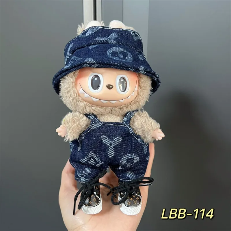 Vintage Printed Wide Brimmed Hat and Overalls Combination Specially Designed for Cute Plush Toys As Outdoor Adventure Clothing