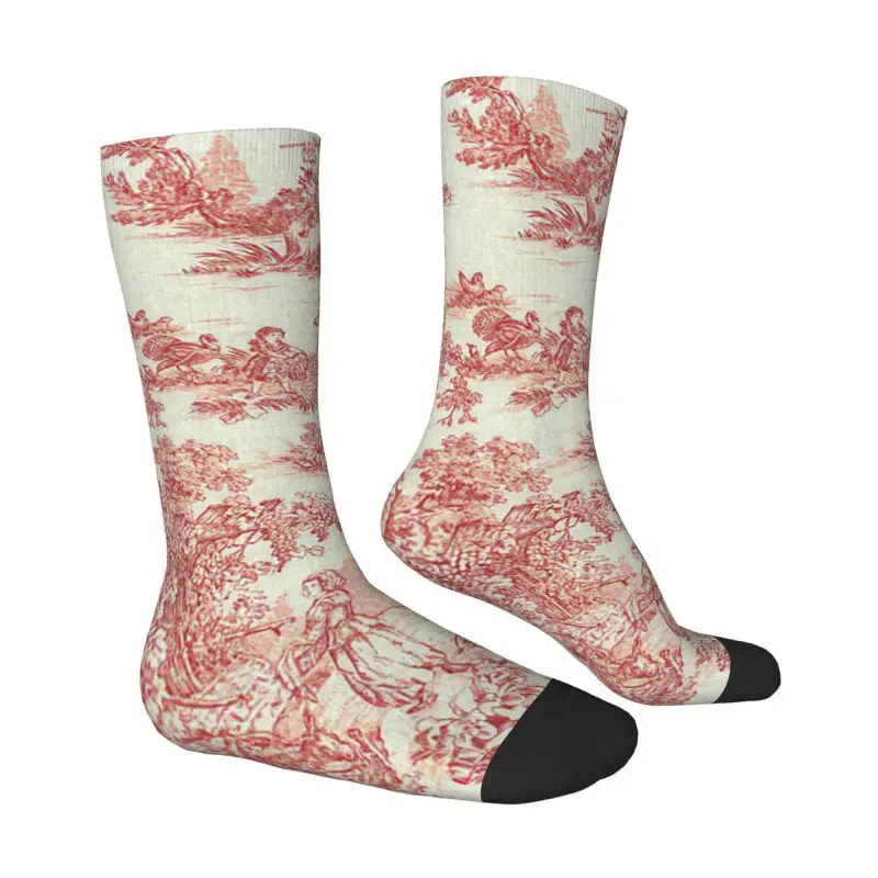 Cool Vintage Classic French Toile De Jouy Motif Pattern Socks Men Women Warm 3D Printing Sports Football Socks