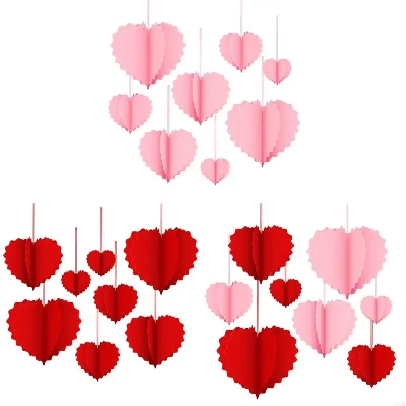 

8 шт. 3D украшения в форме сердца-бумажные подвесные украшения с многослойными сердечками, подходящие для Дня святого Валентина, свадеб, вечеринок-потолок