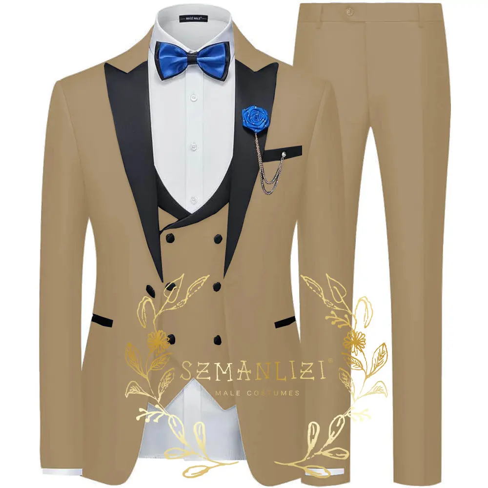 Hübsche Männer Anzüge Kostüm 3 Stück rosa Blazer Sets Peaked Revers Groom smen formelle Party Anzug Bräutigam Smoking für Hochzeit Trauzeuge