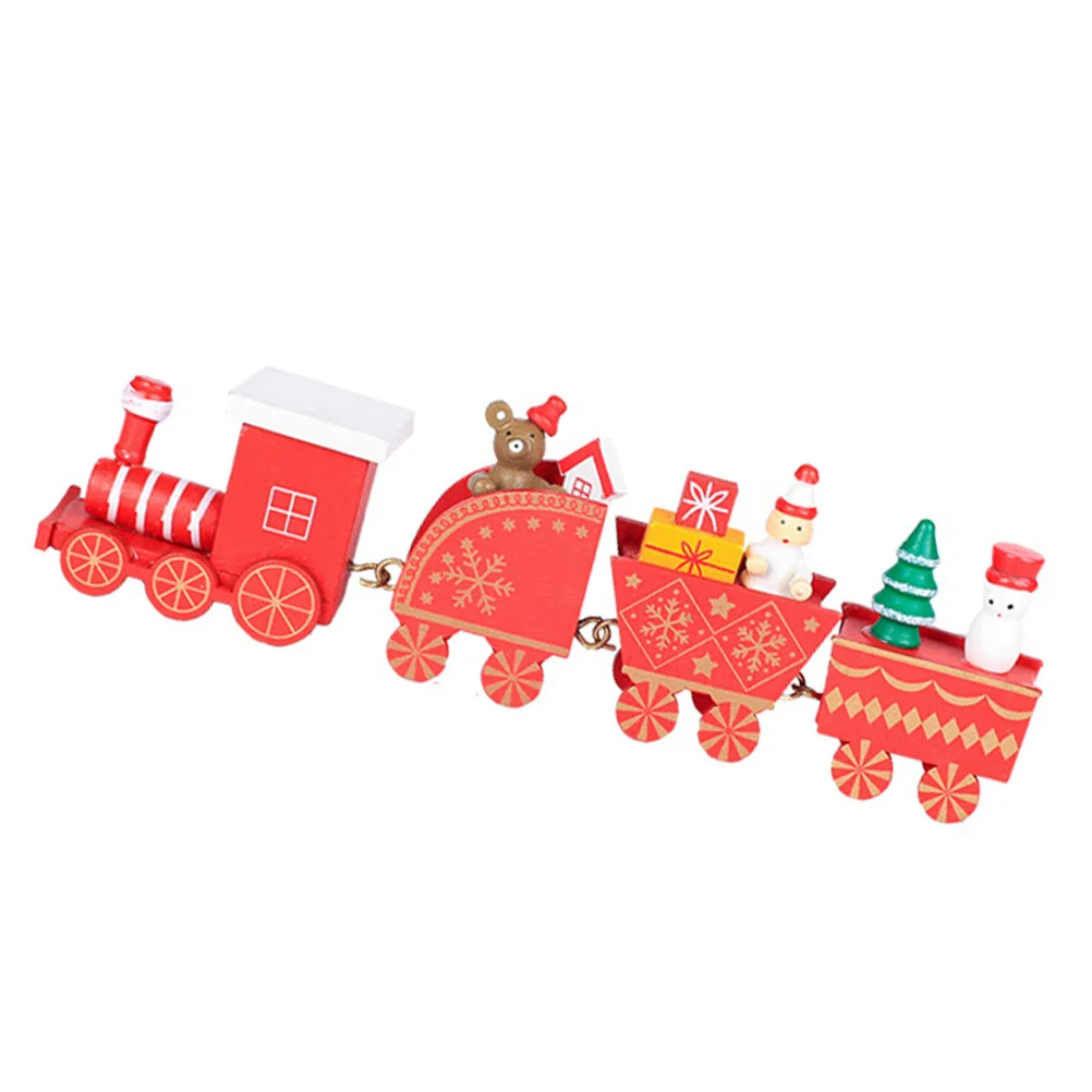 

Christmas Four Carriages Train Ornament Wooden Cartoon Desktop Decoration Xmas Theme Decor Festive Adornment for Party Tabletop
